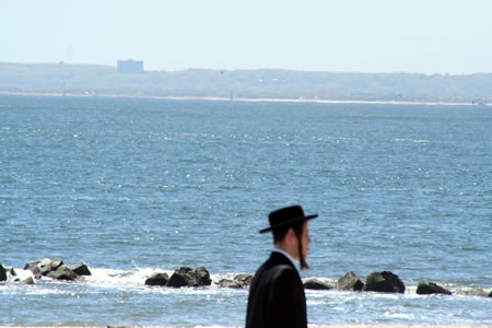 Orthodox Jew on Coney Island Beach